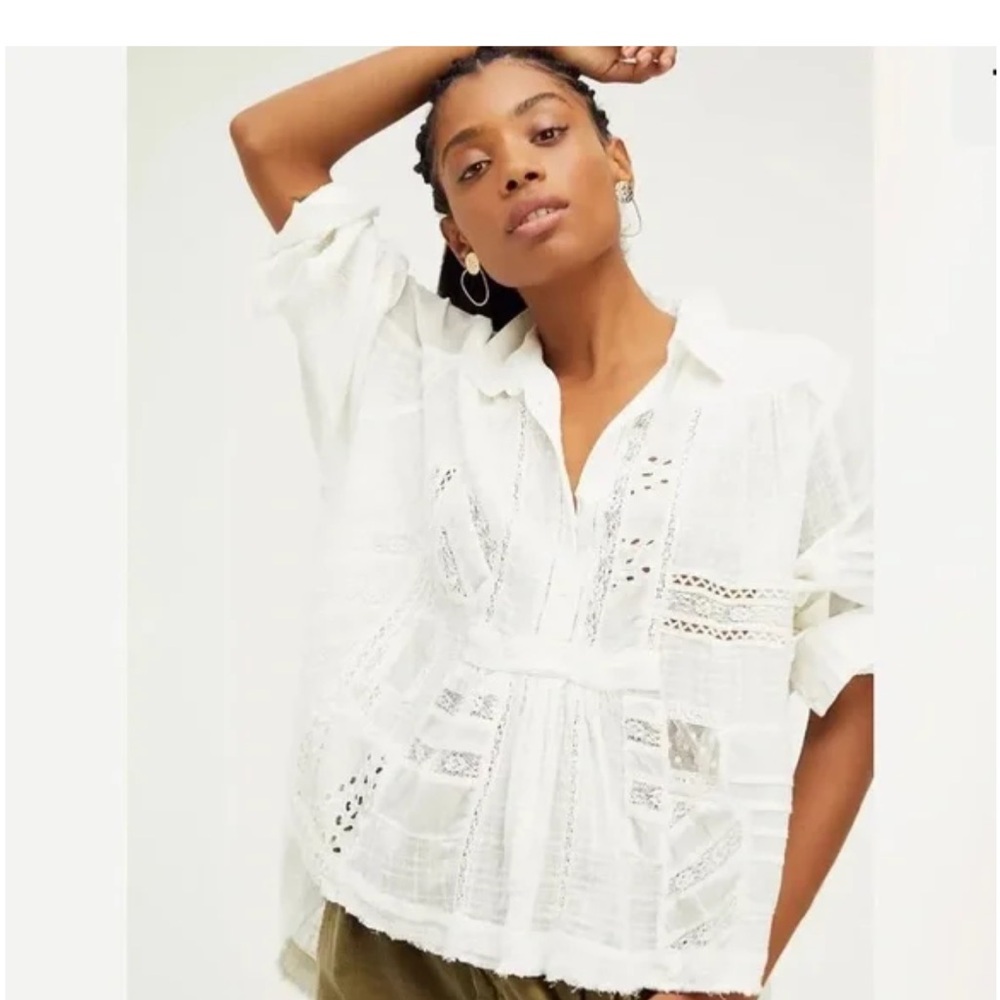 Free people  Bluejay patchwork high low blouse